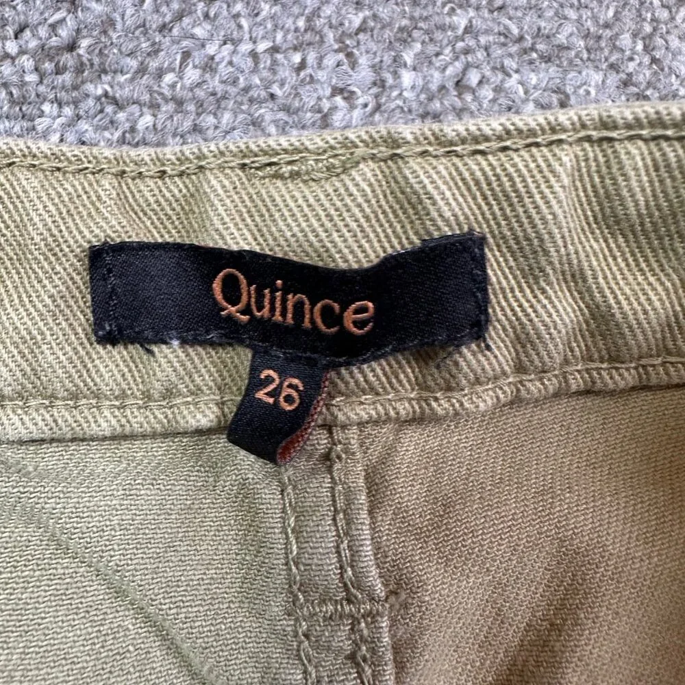 Quince Womens Organic Stretch Cotton Twill Wide-Leg Crop Pant, Olive Khaki Sz 26